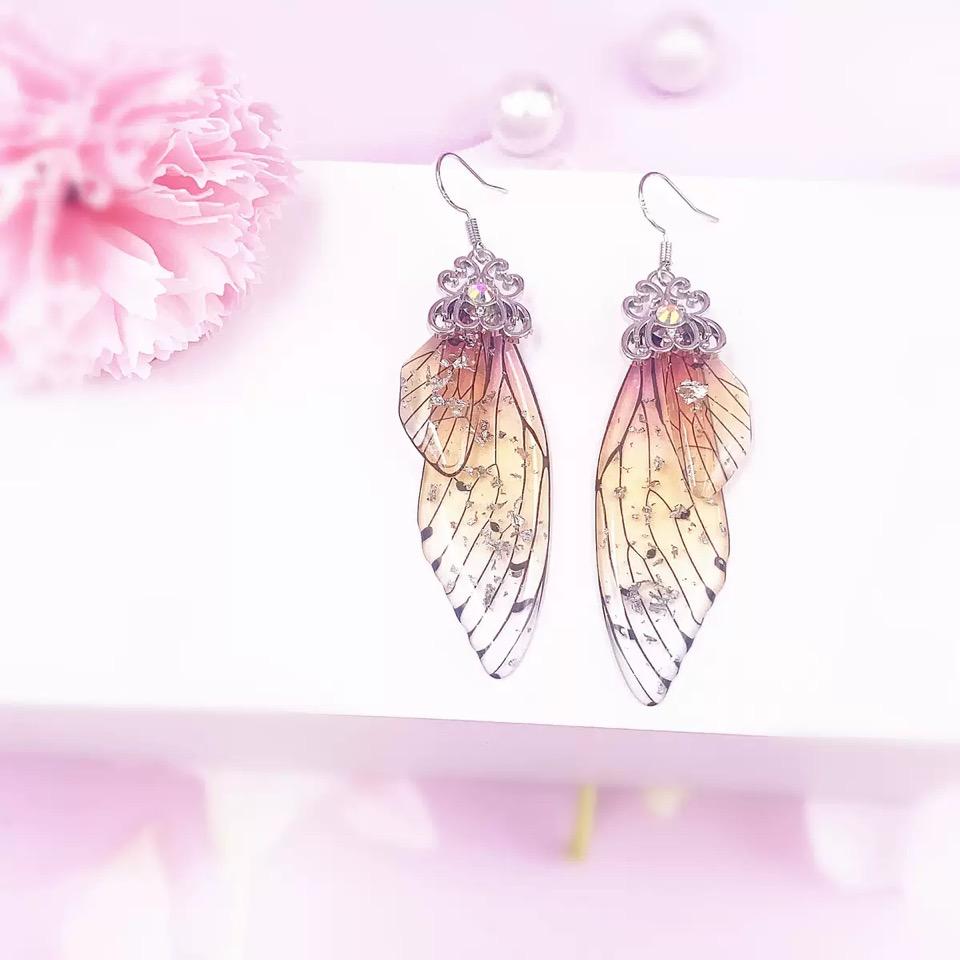 Fashion Jewelry Butterfly Earring Fairy Simulation Insect Wing Hook Earring Translucent Cicada Wing Drop Earrings Woman Jewelry