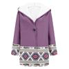 Women's Thick Woolen Cloth Ethnic Printed Hooded Jacket Windbreaker Cardigan