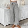 Spring Summer High Waist Straight Leg Pants Women, European Stripe Wide Leg Trousers, Office Casual Paper Bag Pants, Loose