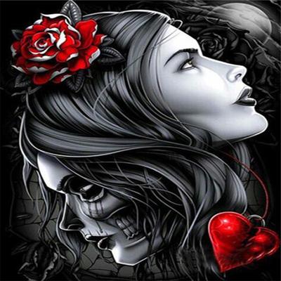 Pintura de diamante 5D Diy completa, bordado de calavera de mujer de dibujos animados, punto de cruz, decoración del hogar, regalo hecho a mano