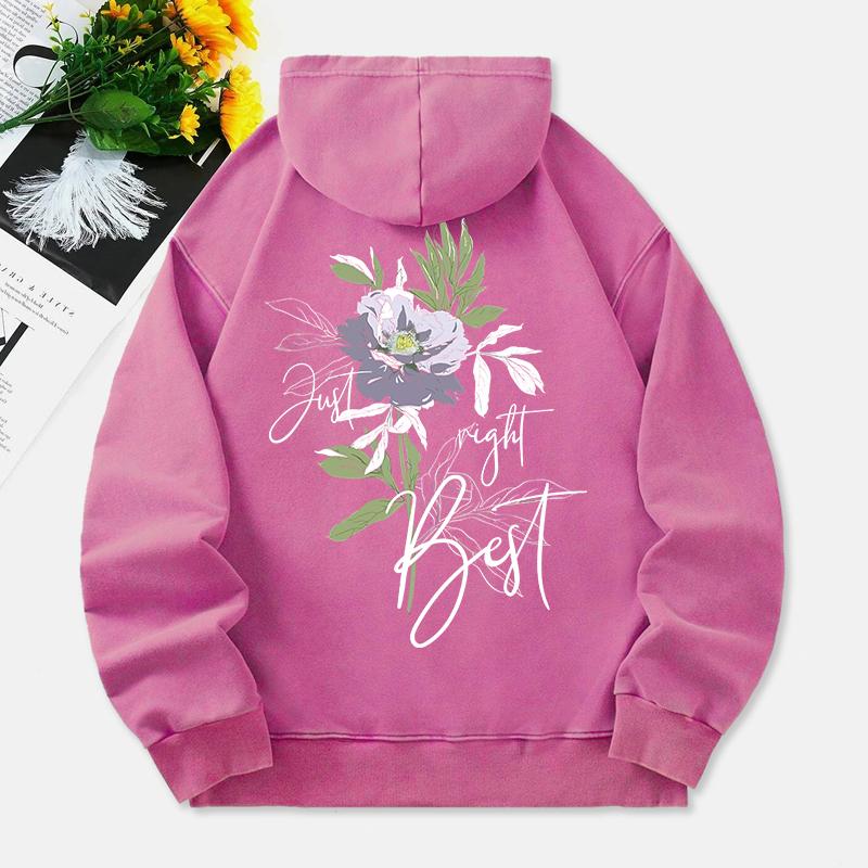Fresh Flower Washed Hoodies Women Graffiti Prints Cotton Streetwears Distressed Pocket Oversized Pullovers Clothes