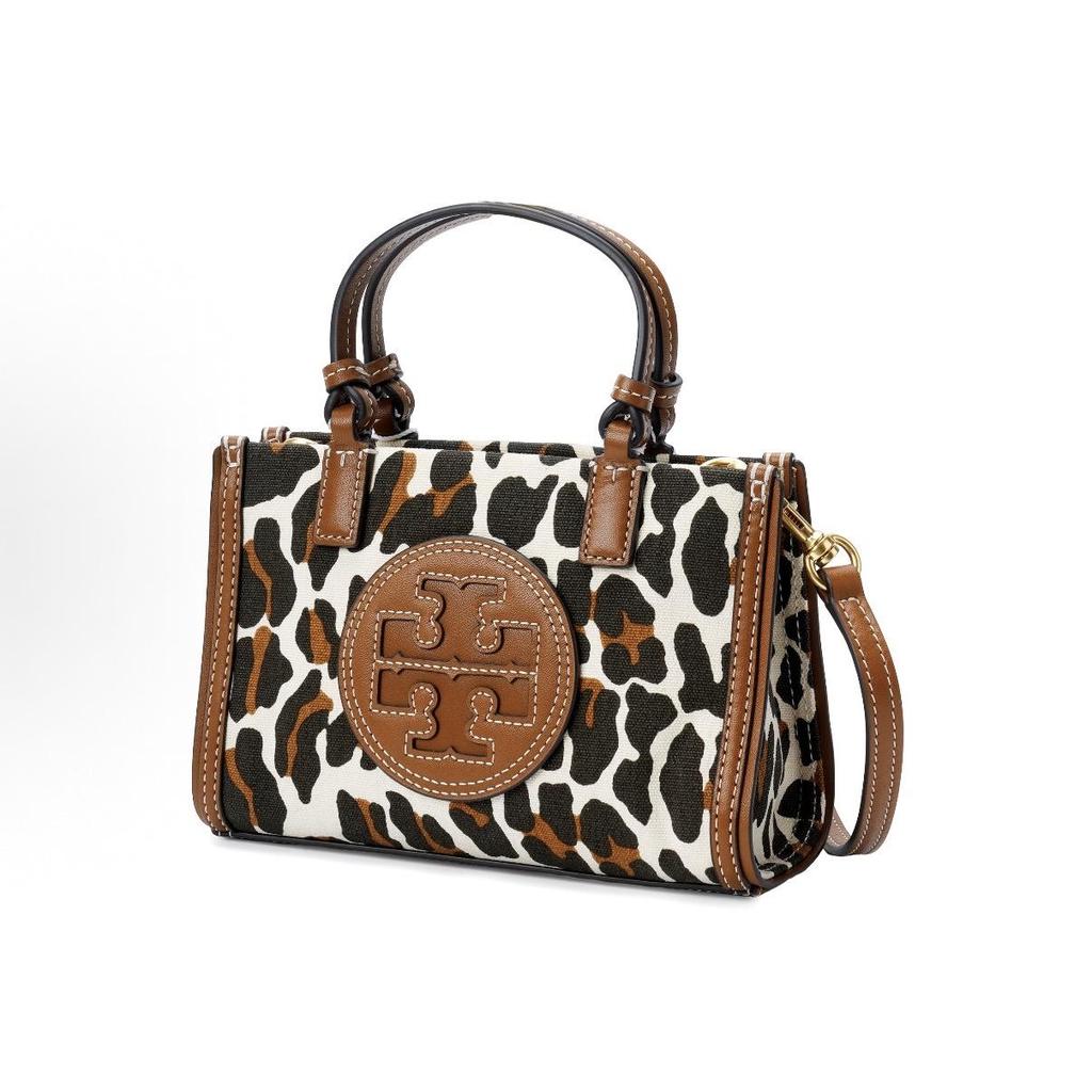 TORY BURCH Ella Double T Logo Leather Tote Bag Tote Bag Shopping Bag Shoulder Handbag Mini Women's Leopard Print