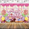 2D Flat Sweet Dessert Birthday Banner Candy Land Themed Backdrop with Colorful Candies & Treats