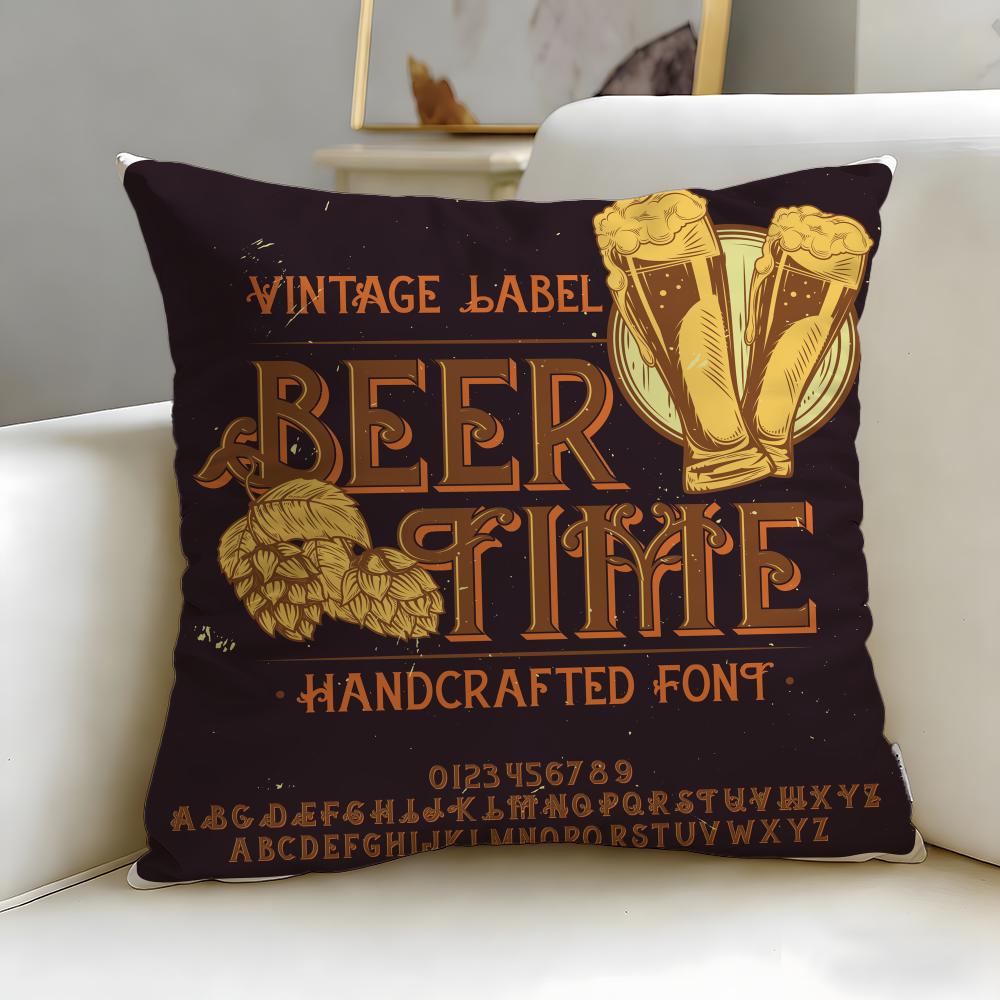 Classic Theme Beer Wine Cushion Cover Soft  EasyWash Pillow Case  Versatile for Couch Bed Travel and Office