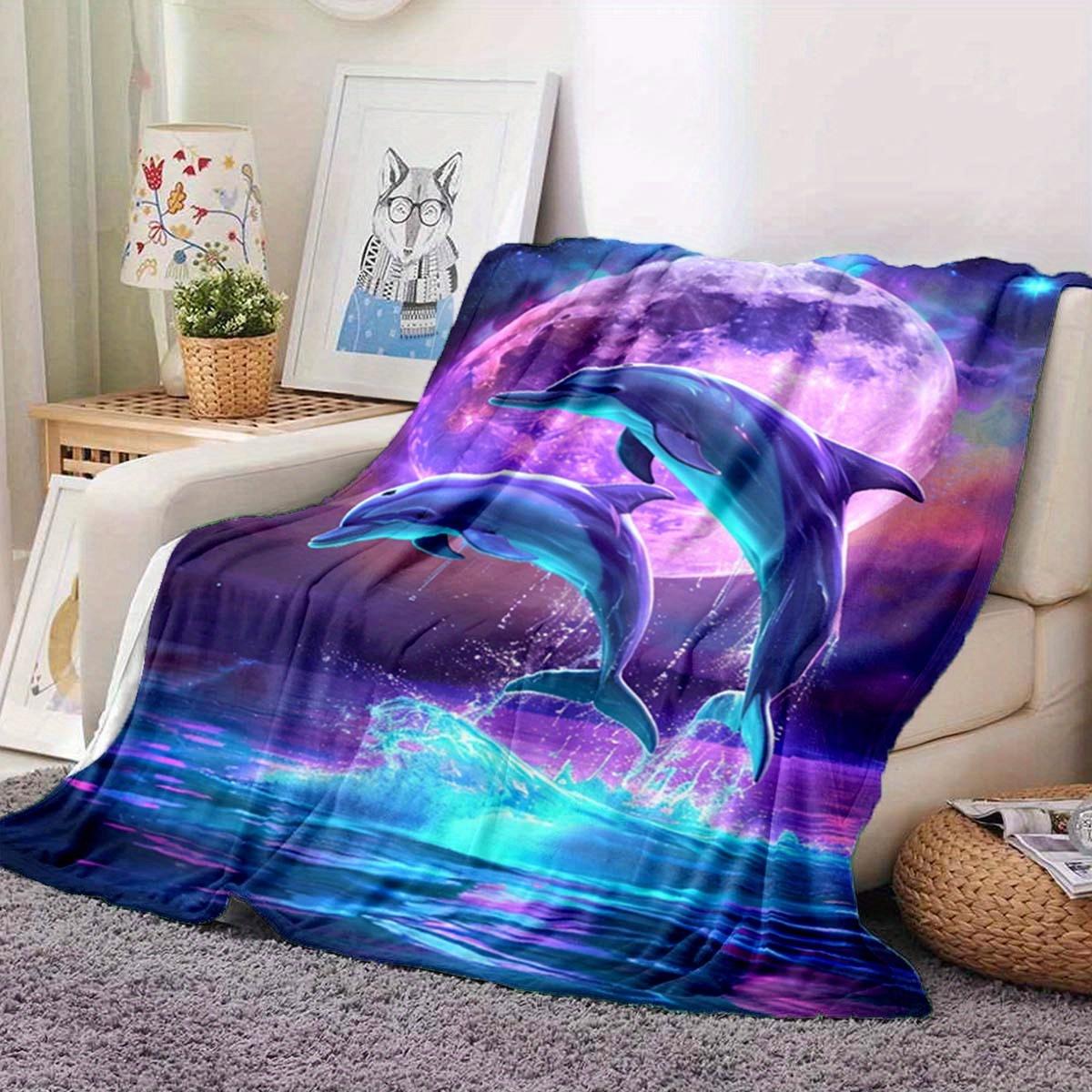 

Dolphin Ocean Flannel Blanket – Soft All-Season Throw for Camping Sofa Bed – Vibrant Decor 75x90cm