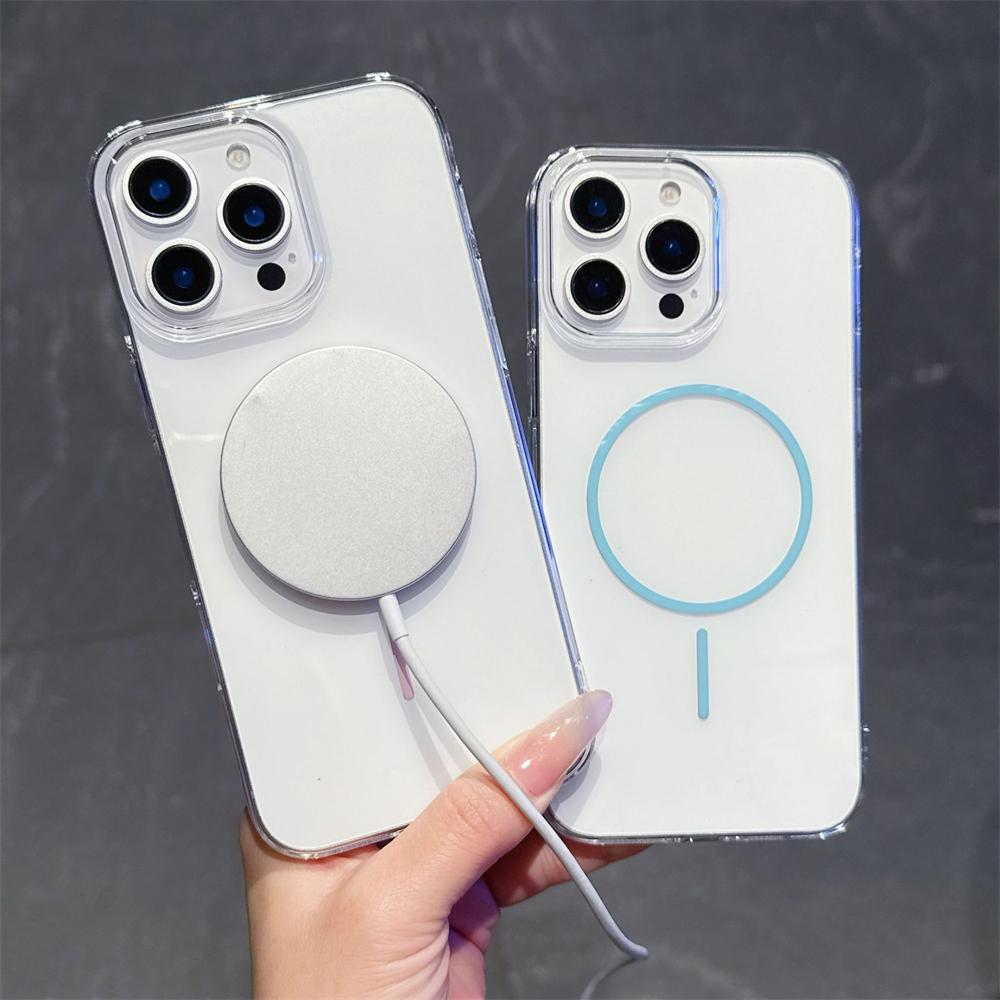 For Magsafe Transparent Hard PC Phone Cases For iPhone 16 15 14 13 12 11 Pro Max 16e Plus Magnetic Wireless Charging Clear Cover