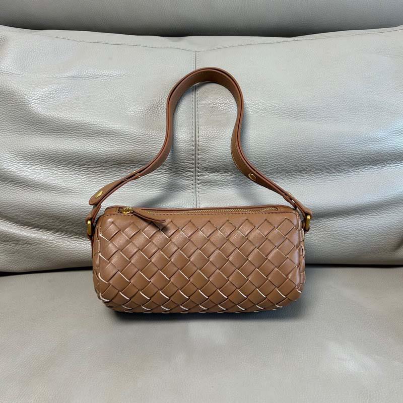 Leather rhombus bag woven pencil bag cylindrical women's bag underarm pillow bag one shoulder diagonal span handbag crossbody