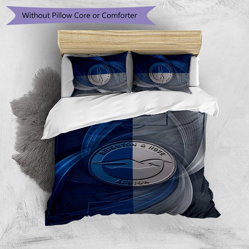 Brighton & Hove Albion Football Printed 3 Pieces Bedding Set, Comfortable Skin Friendly Bedroom Duvet Cover Set