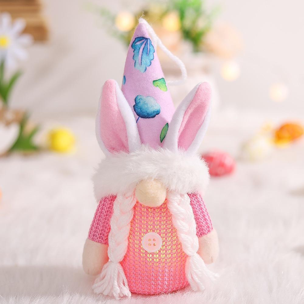 Neue LED Leuchtende Ostertags-Puppendekoration Rosa Liebe Vlies Leuchtende Gesichtlose Puppe Ostergeschenk 1 Stück