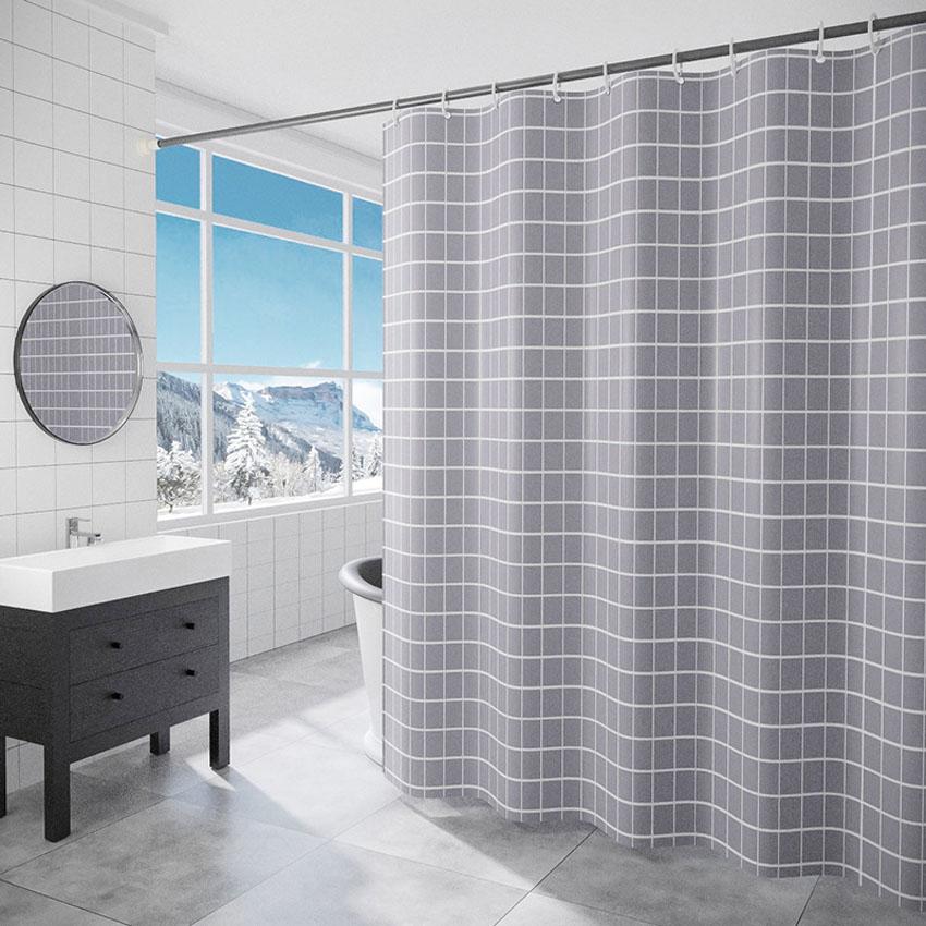 Plaid Shower Curtain Grey White Waterproof Europe Bath Curtains Sets Bathroom Bathtub Large Wide 12 Hook Cortina De La Ducha