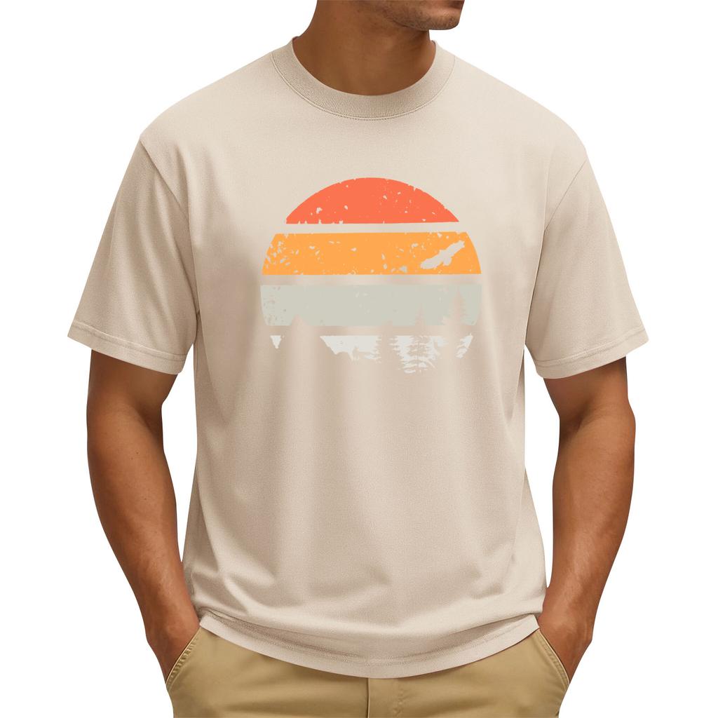 Men's Printed Round Neck T-Shirt Casual Sports Short-Sleeve Top