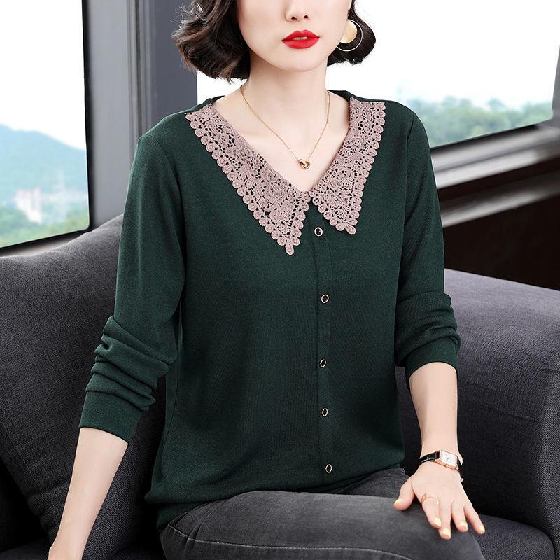 Middle Age Mom Wear Base Layer Women Cross Border Spring Autumn Long Sleeve T Shirt Plus Size Loose Fashion Top
