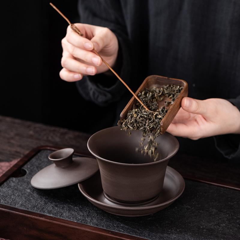 Purple Sand Kung Fu Tea Set Tea Bowl Sancai Bowl 200ML Teapot Teacup Zhu Ni Ceramic High-grade matte texture