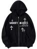 2024 Gothic Star Cross Print Zip-up Hoodie Sweatshirt