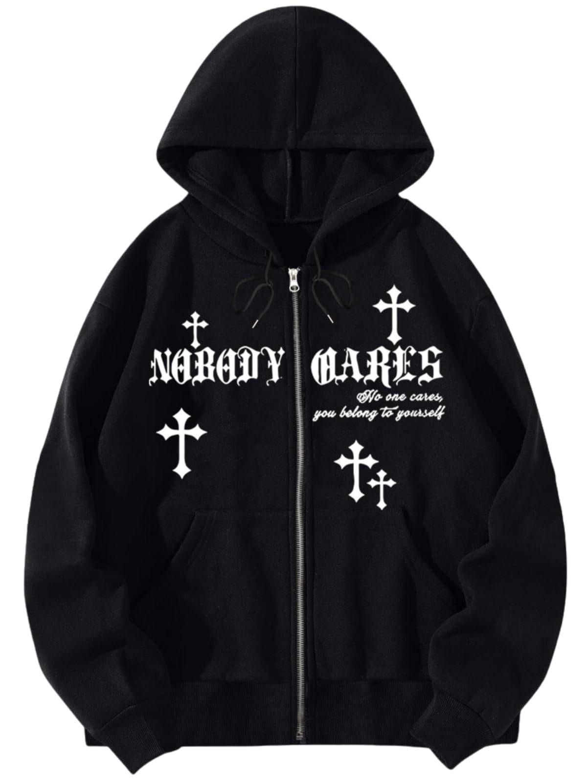 

2024 Готическая толстовка с капюшоном на молнии с принтом звездного креста M