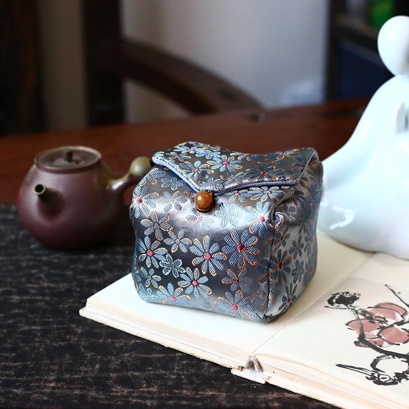 34-Color Chinese & Japanese Brocade Gaiwan Zisha Teapot Ceramic Cup Set With Cotton Bag