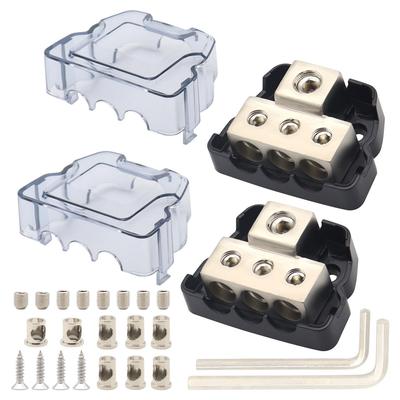 3 Way Distribution Block Car Audio Power Wire Splitter  0 Gauge In  4 Gauge Out
