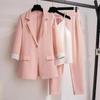 Frühling Übergröße Koreanischer Eleganter Damenanzug Damenblazer Freizeithose Tweedanzugjacke Dreiteiliges Jacke-Hosen-Set