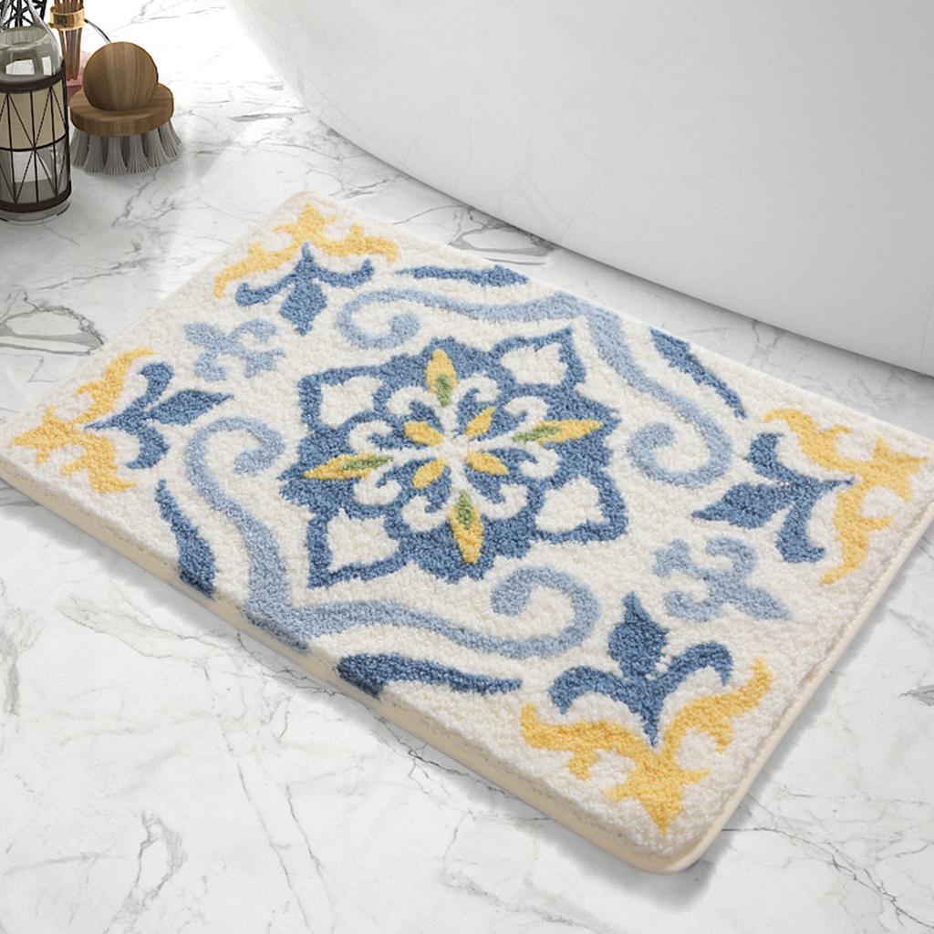 Simple Geometric Bath Mats Strong Water-absorbent Anti-slip Carpet Flocked Home Bathroom Quick-drying Foot Mat