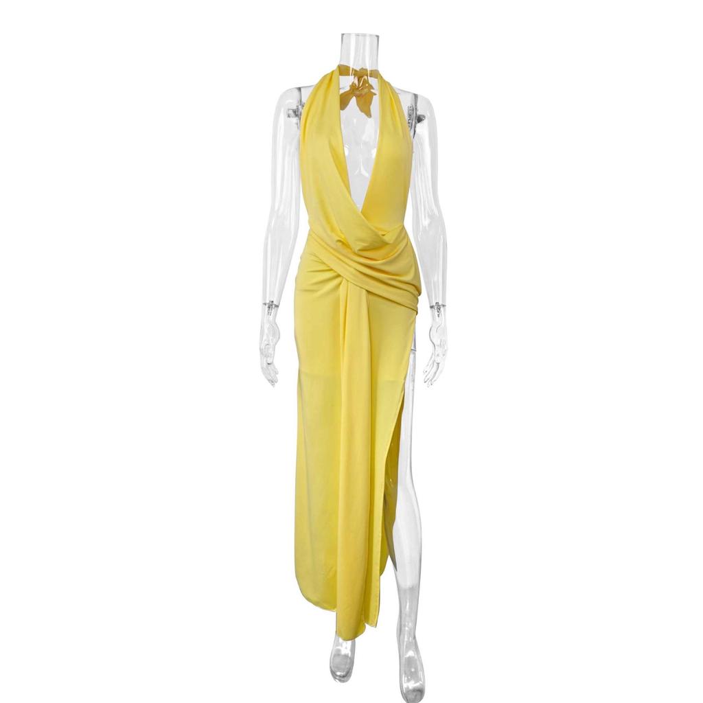 New women's deep V-neck straps backless sexy temperament streamer dress sexy temperament long dress