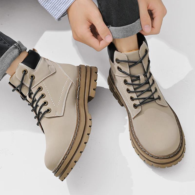 Genuine Leather Men's Boots, Handmade Retro Winter Boots, Waterproof Ankle Snow Boots, High-quality Men's Shoes, Large Size