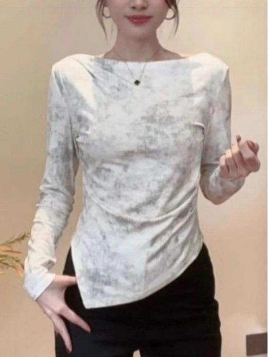 Autumn Tie-Dye Long Sleeve Slimming Women's Top | Flattering Base Layer Shirt