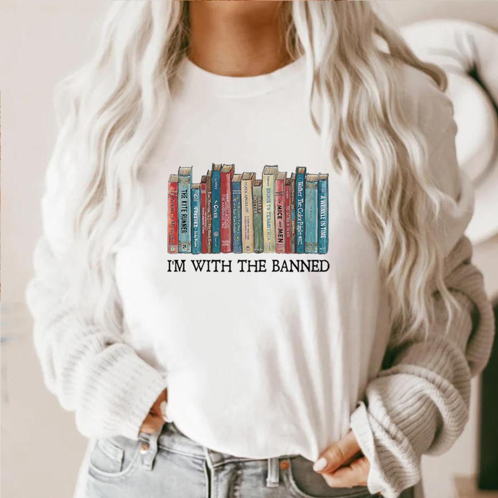 ZX TEE Verbotene Bücher Shirt Ich bin bei den Verbotenen T-Shirt Lese-Shirt Bibliotheksbücher Kurzarm Verbotenes Bibliotheks-Shirt Bibliothekar-Shirt
