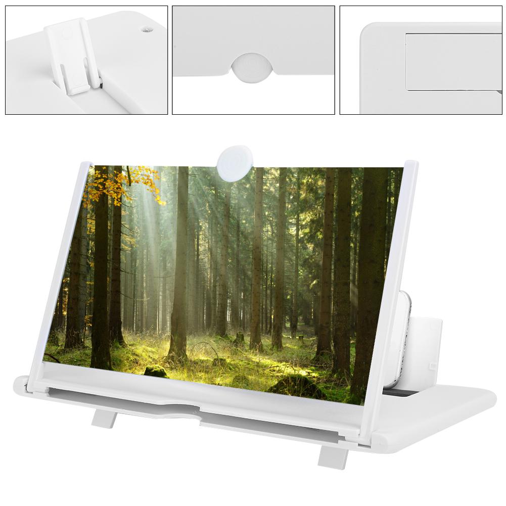 12   3D Phone Screen Magnifier HD Screen Amplifier PullOut Bracket for Movies Videos Games(12    White )
