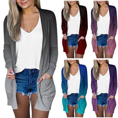 Women's Fashion Loose Casual Pocket Print Long Sleeve Cardigan Jacket Tops