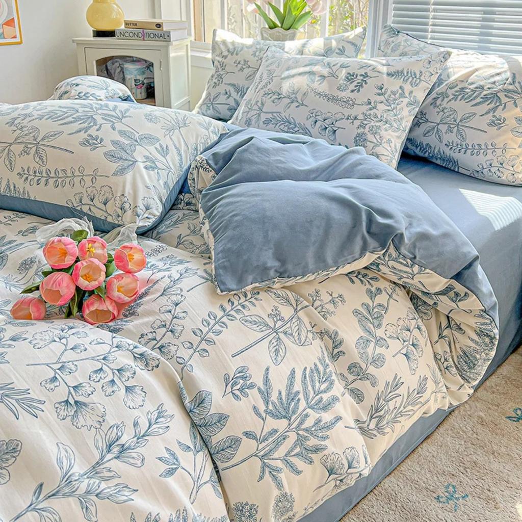 HOMZY Washed Cotton Double Yarn Single Quilt Cover Simple Wind Ins Wind Small Floral Korean Version Duvet Skin Friendly Bedding