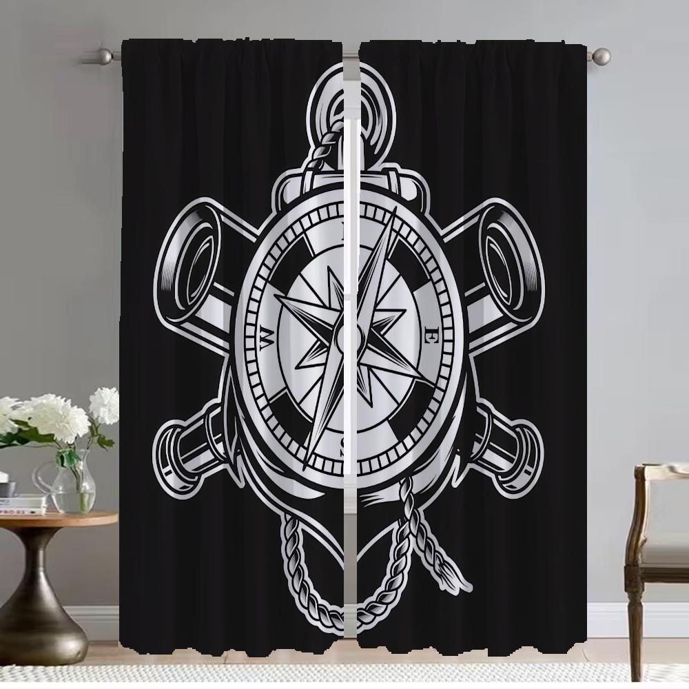 Anchor Shades Partition Home Interior Curtains 2 Pieces Window Curtain for Room 2 Panel Tulle for Bedroom Halloween Decoration