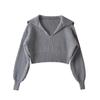 Spring and Autumn Four-color Loose Large Lapel Peplum Knit Sweater Women Fashion Loose Short Sweater Sweater Sweater Comfortable and Versatile