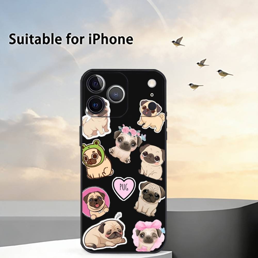 C-Cute Pug Dog Phone Case Silicone Soft For IPhone 17 16 15 14 13 12 11 X XR Plus Pro Max Plus