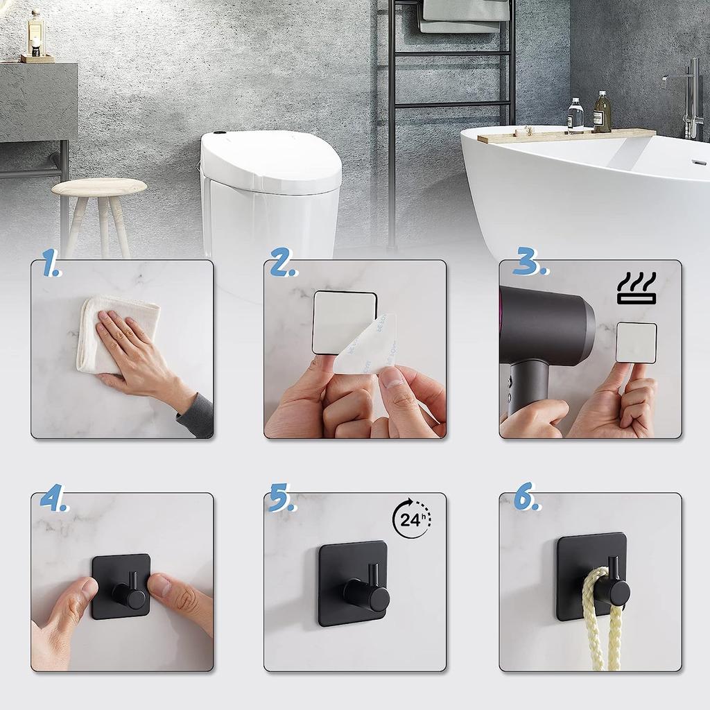 5 pezzi Ganci in Acciaio Inossidabile per Asciugamani da Bagno Autoadesivi Gancio da Parete per Carichi Pesanti Appendiabiti Accappatoio per Ufficio Cucina Bagno