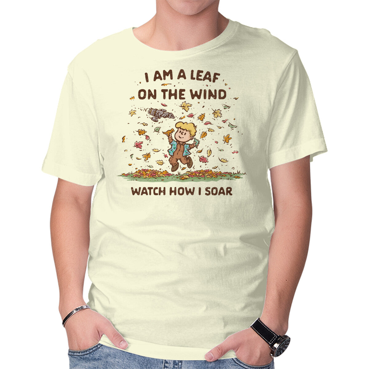 Unisex Crew Neck T-Shirt Autumn Leaves On The Wind Graphic Short Sleeve Casual Tee S