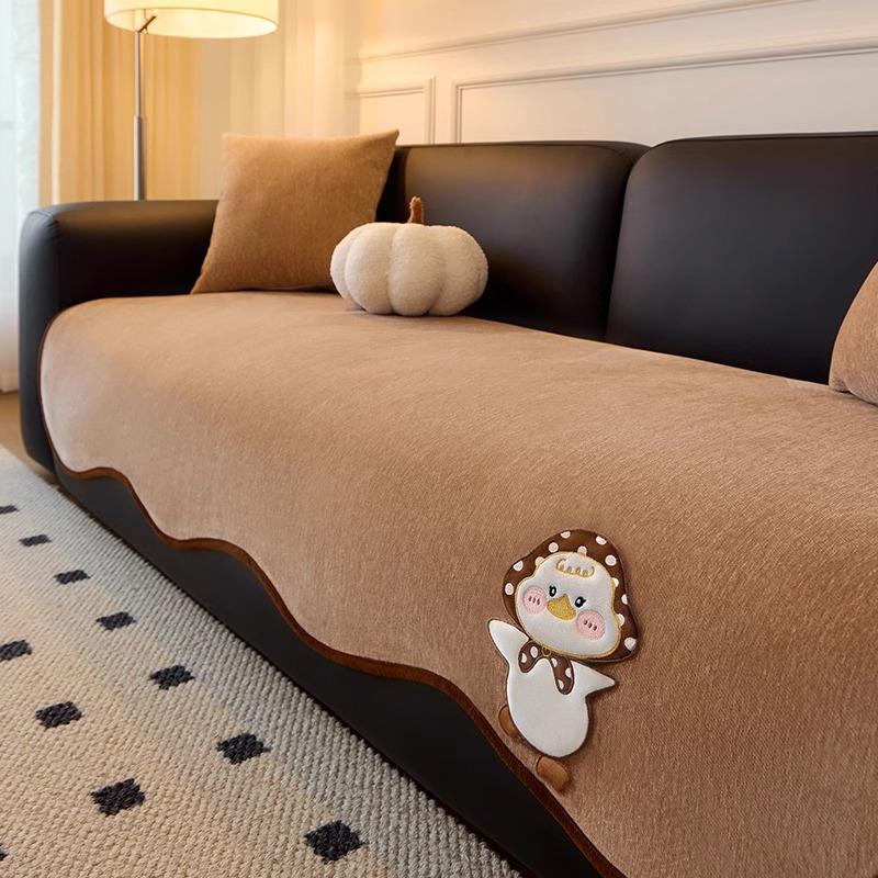 Non-Slip Couch Slipcover Protector Universal Irregularity Sofa Cushion Sofa Cover with Cartoon Embroidery Decor for Living Room