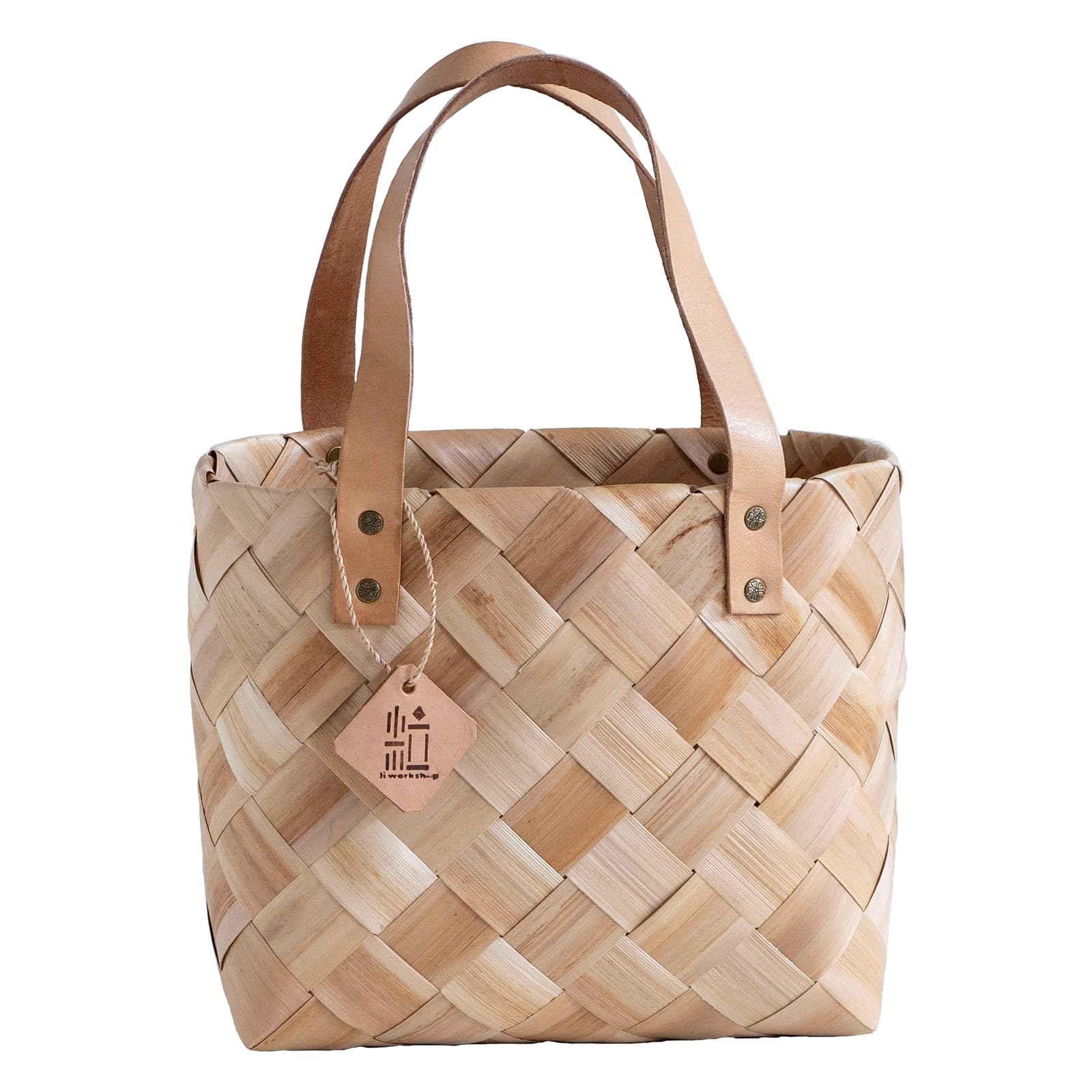 

Gettou Woven Basket Bag, Stylish, Handmade, Genuine Leather, Handle, Storage, Simple, Lightweight, Interior, Taiwanese Item (Small Handle)