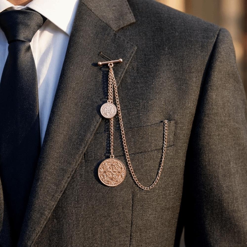 Classic Vest Suit Chain Vintage Collar Pins Silver Tassel Chain Brooches  Formal Attire