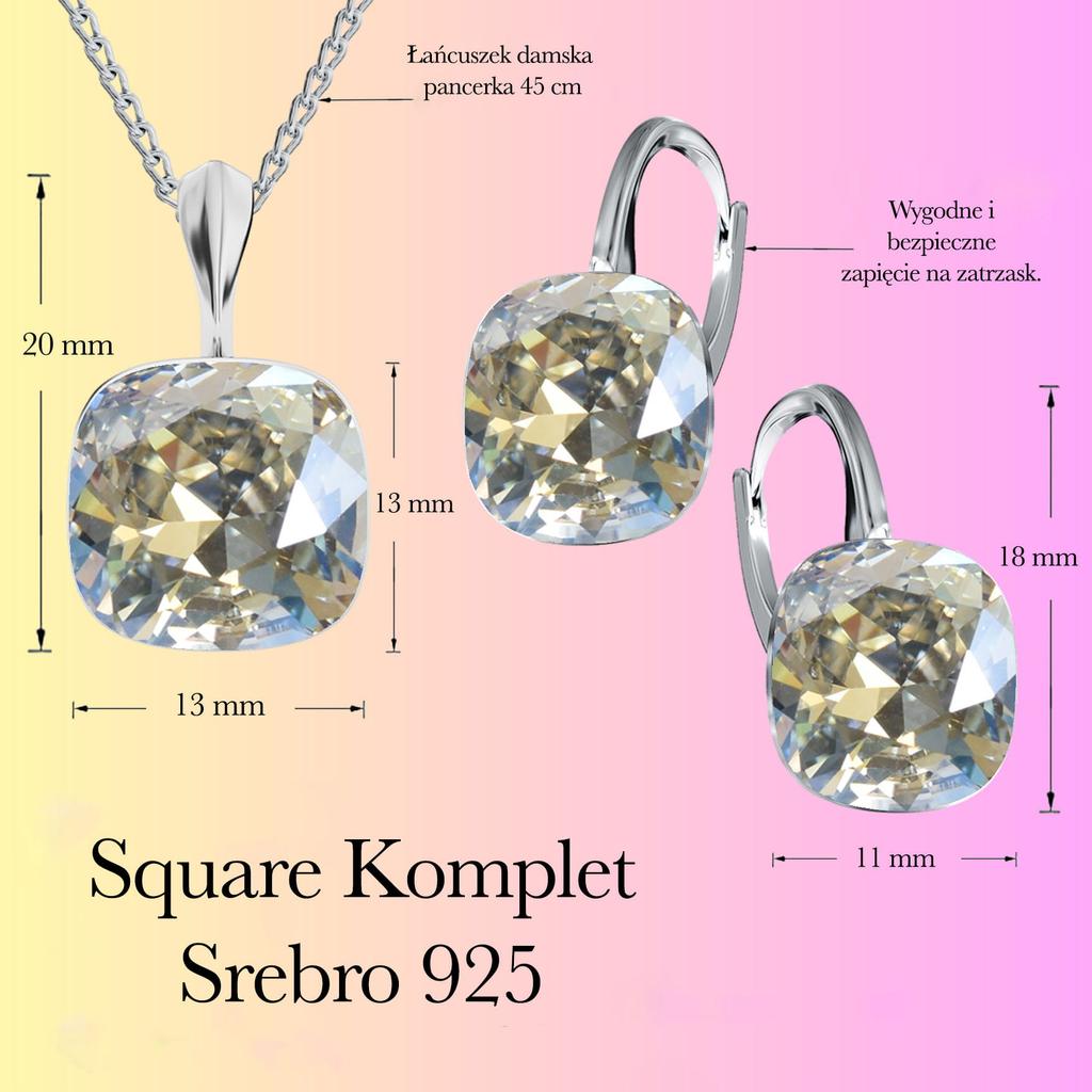 Srebrny komplet square kolczyki naszyjnik prezent dla kobiety - srebro 925 - moonlight