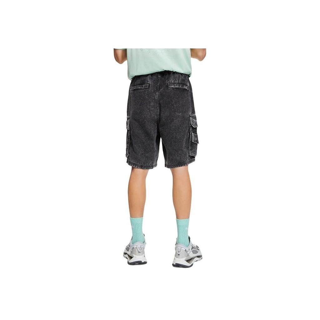 Li Ning Plain Logo Pocket Design Elastic Waist Straight Leg Shorts Men Shorts Denim-Blue AKSS075-1