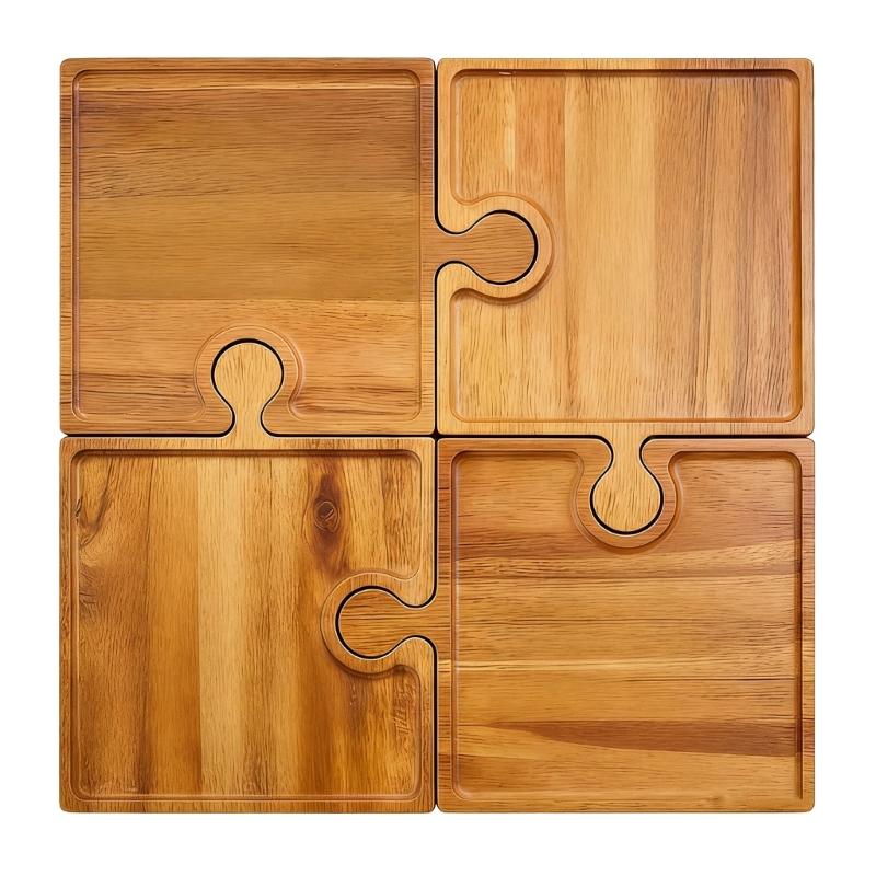 

4 Piece Reversible Wooden Tray Set With Handles For Kitchen Dining And Food Presentation