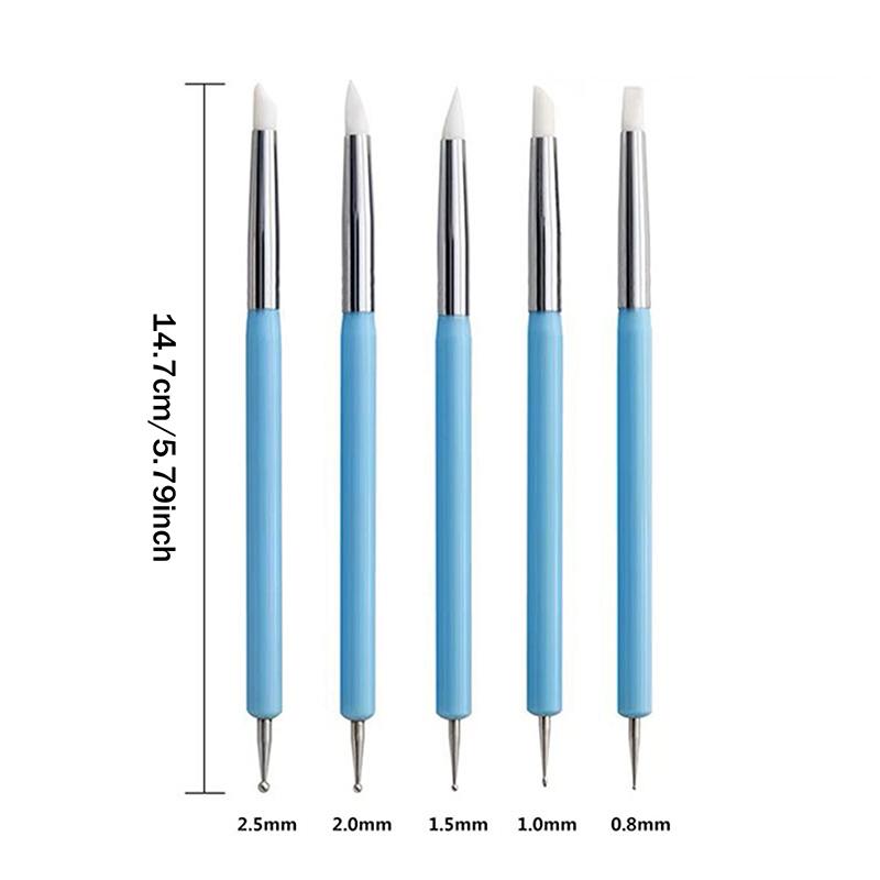 5Pcs Stainless Steel Dotting Tools Marbleizing Painting Pens 2 Way Nail Art Acrylic Silicone Point Flower Nail Pen