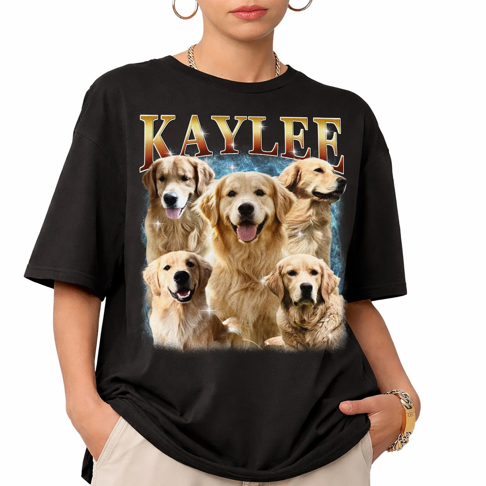 Personalized Golden Retriever Portrait Tee, Custom Dog Name Comfort Colors Shirt 4XL