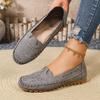 Womens Flat Loafer Slip-On Shoes With Embroidery Breathable PU Upper Comfortable Rubber Sole Casual
