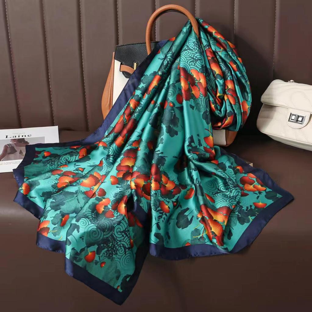Cashew Fashion Scarf Simulation Silk Colour Blocking Temperament Beach Towel Female Silk Scarf Air Conditioning Shawl Outwear Scarf