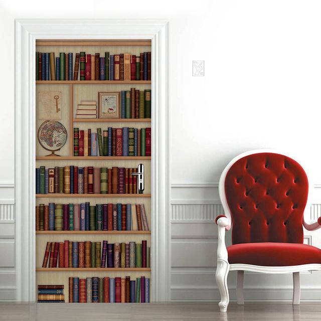 

3D Vintage Книжкова полиця Наклейки на двері Бібліотека Книжкова шафа Домашня спальня Наклейка на шпалери Знімний водонепроникний самоклеючий плакат Фреска 40x120cm