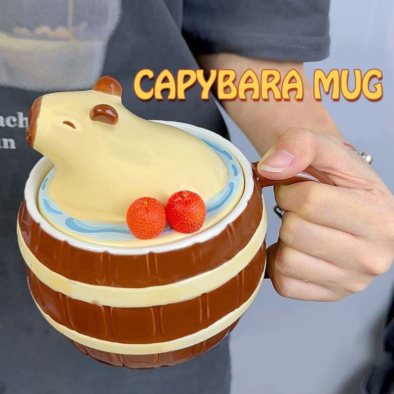 Capybara Mug Cute Capybara Coffee Mugs Cartoon Capybara Kawaii Aesthetic Mug with Easy-to-Hold Handle and Lid Funny Animal Mug