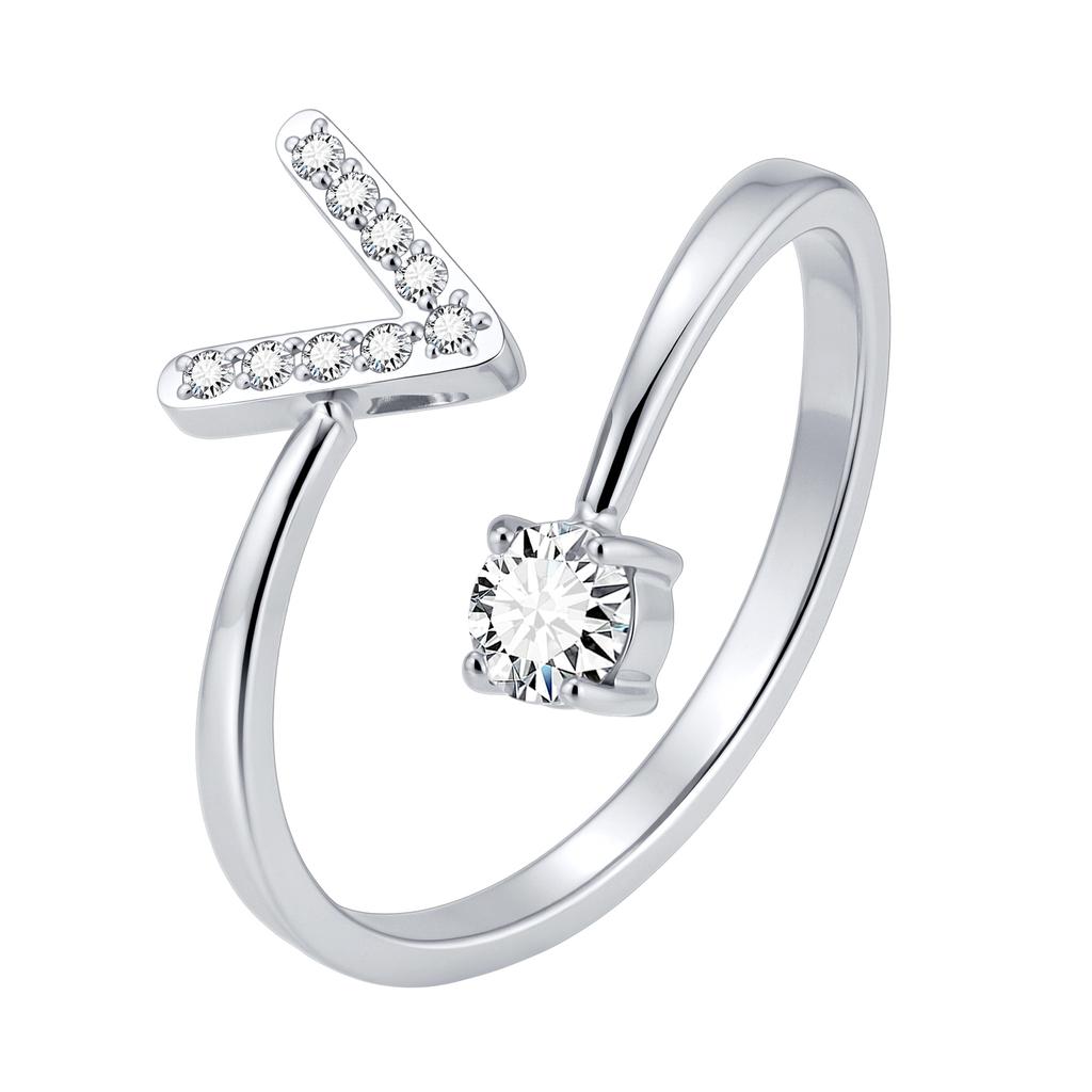 Chic Zircon Initial A-Z Letter Rings for Women Girls Adjustable Opening Ring Name Alphabet Female Wedding Fashion Jewelry Gift