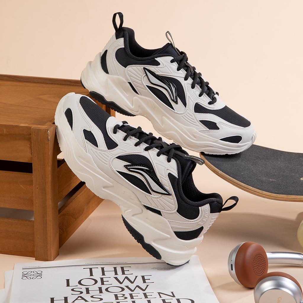 Li Ning Sports Life Collection Synthetic Leather Fashion Trend Cushioning Rebound Low top Casual Shoes Unisex AGLV173-3