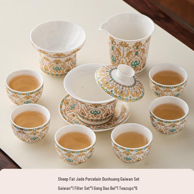 Dunhuang Cultural Mutton Fat Jade White Porcelain Kung Fu Tea Set